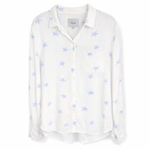 Rails Kate Star Print Button Down Shirt White Blue Womens Small Long Sleeve